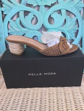 Pelle Moda Tan Woven Knot Slide Mules